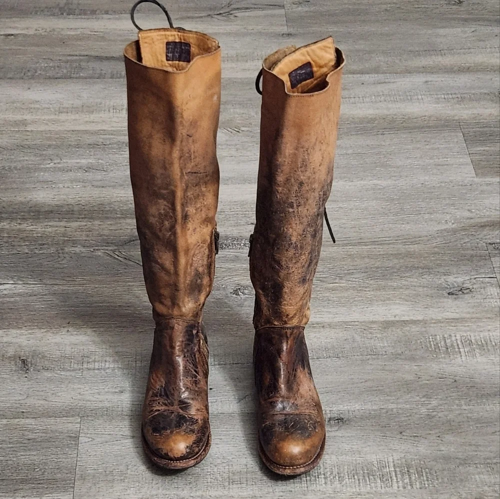BED STU Leather Tan/Black‎ Distressed Tall Boots